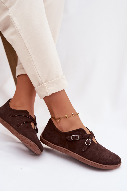 Leer van suède schoenen Barefoot Dames Met Strepen Zazoo N1271 CzekoladoIne