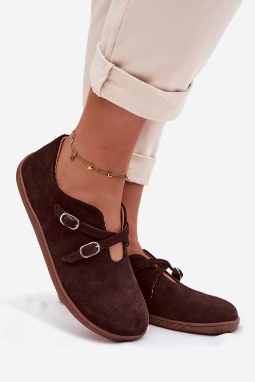 Leer van suède schoenen Barefoot Dames Met Strepen Zazoo N1271 CzekoladoIne