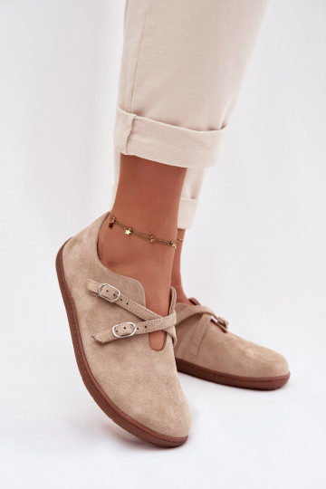 Leer van suède schoenen Barefoot Dames Met Strepen Zazoo N1271 beige 2