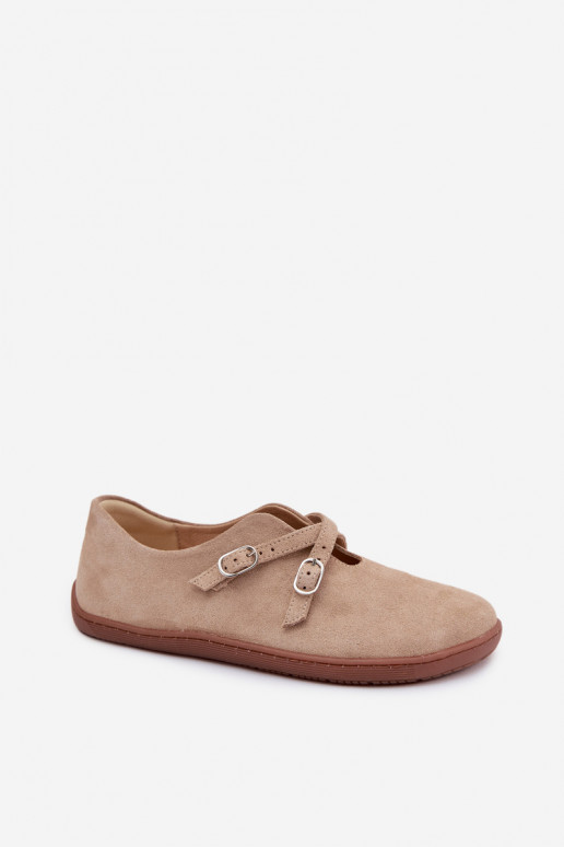Leer van suède schoenen Barefoot Dames Met Strepen Zazoo N1271 beige