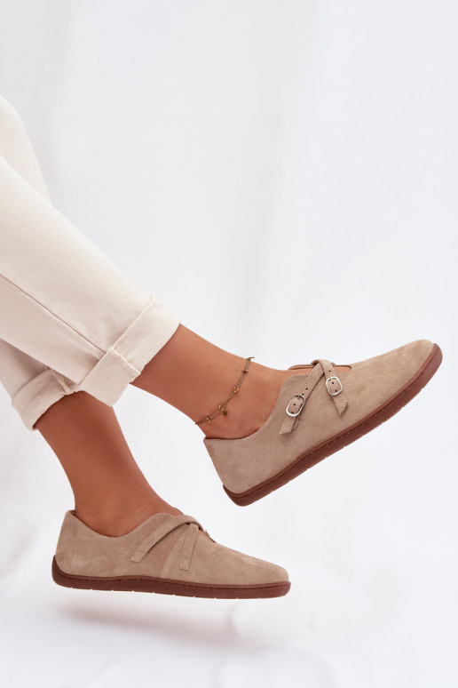 Leer van suède schoenen Barefoot Dames Met Strepen Zazoo N1271 beige