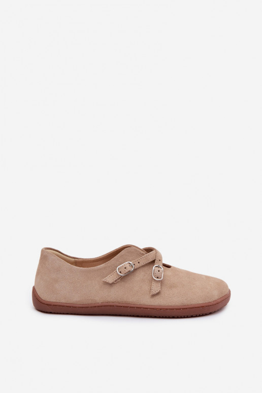 Leer van suède schoenen Barefoot Dames Met Strepen Zazoo N1271 beige