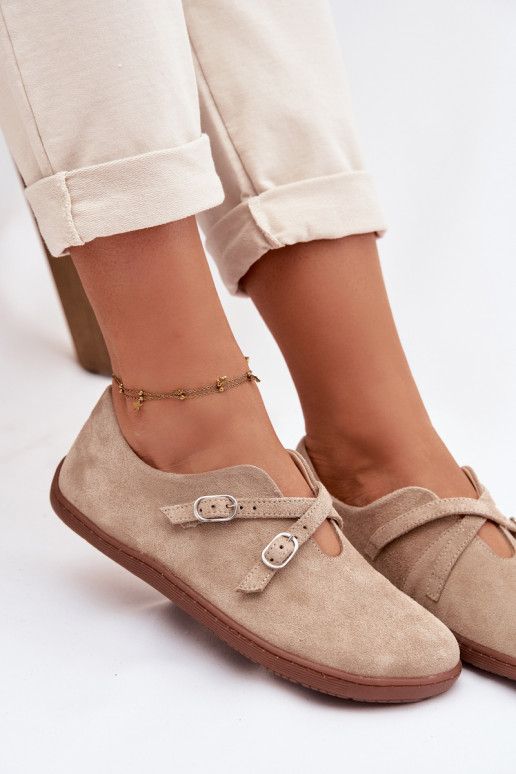 Leer van suède schoenen Barefoot Dames Met Strepen Zazoo N1271 beige