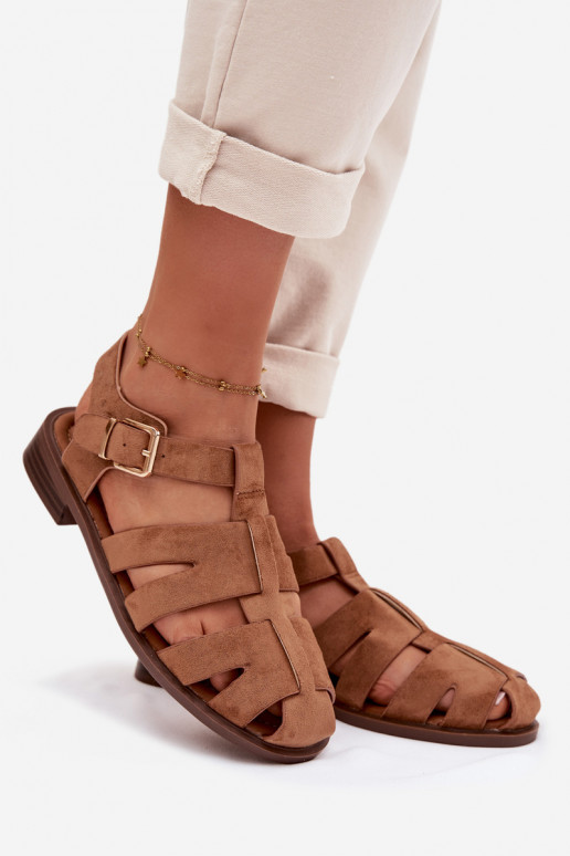 Dames sandalen Rzymianki met gouden gespen bruine kleur Janessa