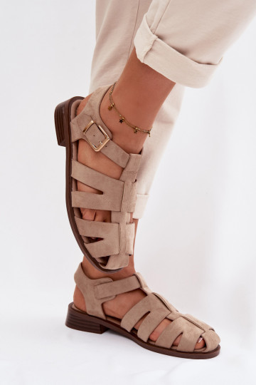 Dames sandalen met gouden gespen, zandkleur, Janessa