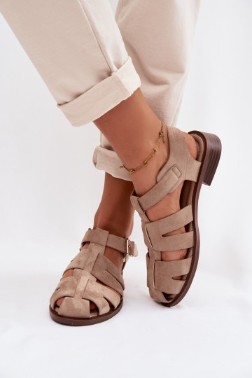 Dames sandalen met gouden gespen, zandkleur, Janessa 2