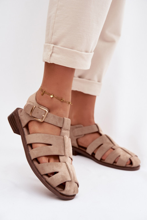 Dames sandalen Rzymianki met gouden gespen beige Janessa