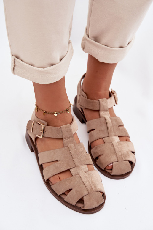Dames sandalen Rzymianki met gouden gespen beige Janessa