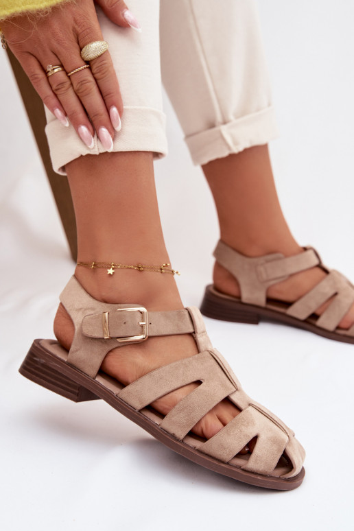 Dames sandalen Rzymianki met gouden gespen beige Janessa