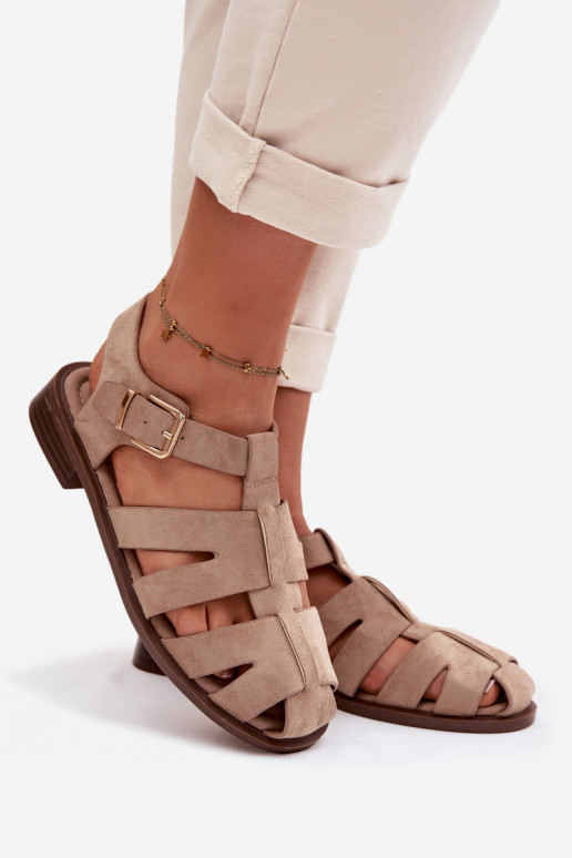 Dames sandalen Rzymianki met gouden gespen beige Janessa