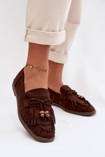 Dames mocassins met franjes, koraal-chocolade kleur, Teressa 2