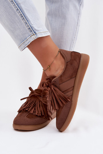 Dames sportieve schoenen met franjes, bruine kleur, Dorivelle 2