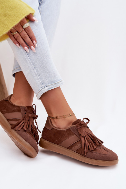 Sneakers model schoenen Dames met kInastjes bruine kleur Dorivelle