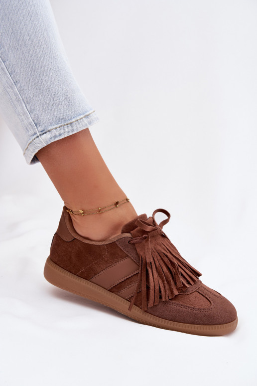 Sneakers model schoenen Dames met kInastjes bruine kleur Dorivelle