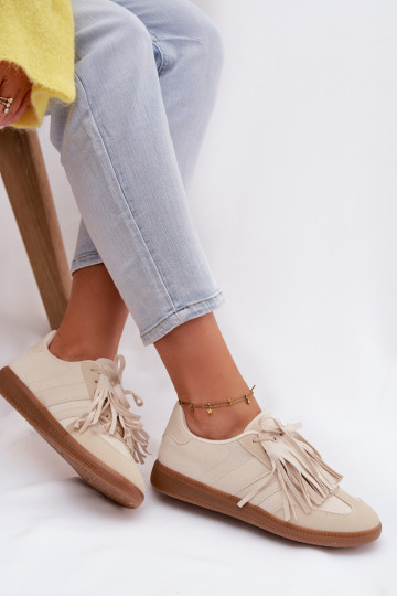 Sneakers model schoenen Dames met kInastjes beige Dorivelle