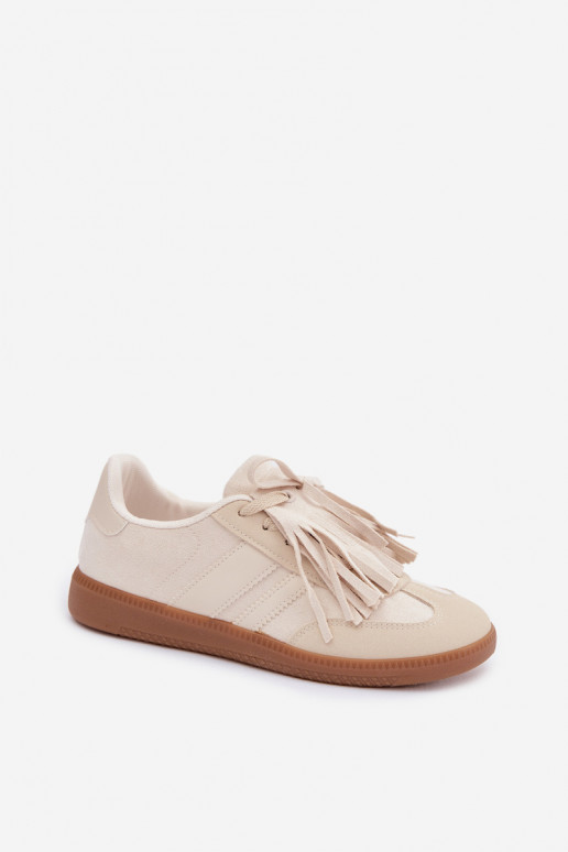 Sneakers model schoenen Dames met kInastjes beige Dorivelle