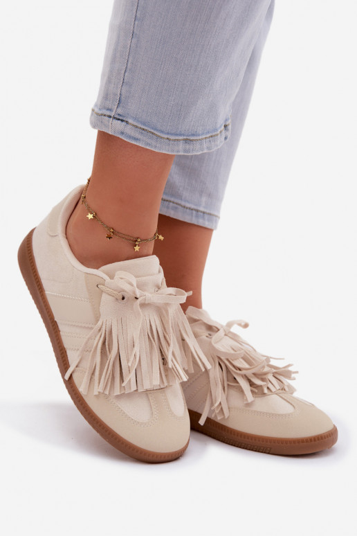 Sneakers model schoenen Dames met kInastjes beige Dorivelle