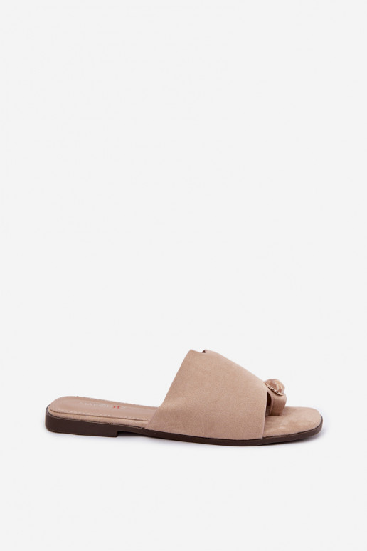 Slippers Dames plat Met sierlijk Detalem van eco-suèdeoIne beige Selavine