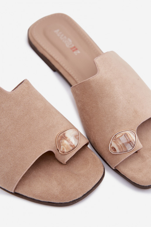 Slippers Dames plat Met sierlijk Detalem van eco-suèdeoIne beige Selavine