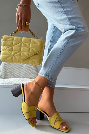 Damespantoffels met hakken Met Strepen van eco-suèdeoIne geel Corivelle 2