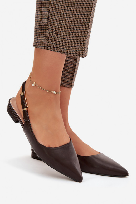 Chocolade Iverelle ballerina's met gouden gespen