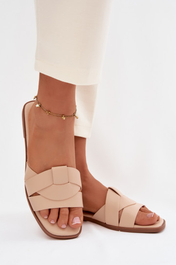 Slippers Dames plat Met Strepen beige Het heeftrissae