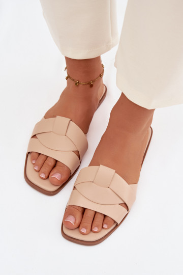 Dames sandkleurige platte pantoffels met bandjes Tai turirissae 2