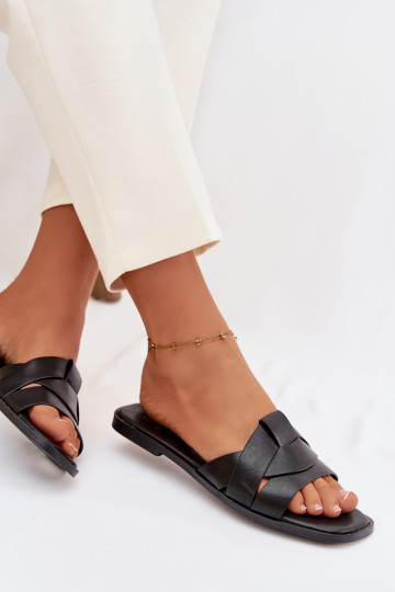 Dames zwarte platte pantoffels met bandjes Tai turirissae