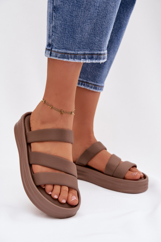 materiaal Damespantoffels met platform Met Strepen kaki kleuren Liorine