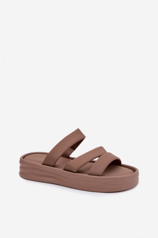 materiaal Damespantoffels met platform Met Strepen kaki kleuren Liorine