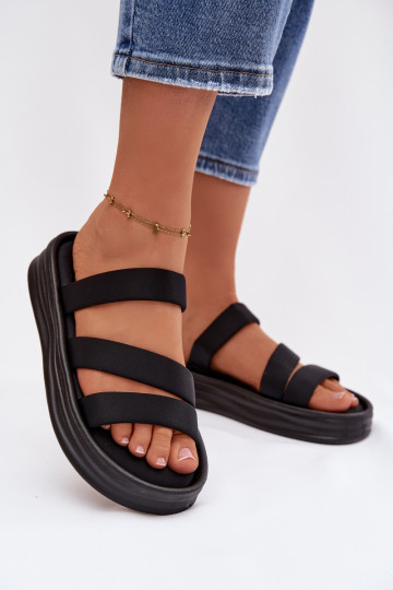 Dames platform pantoffels met bandjes in zwarte kleur Liorine 2