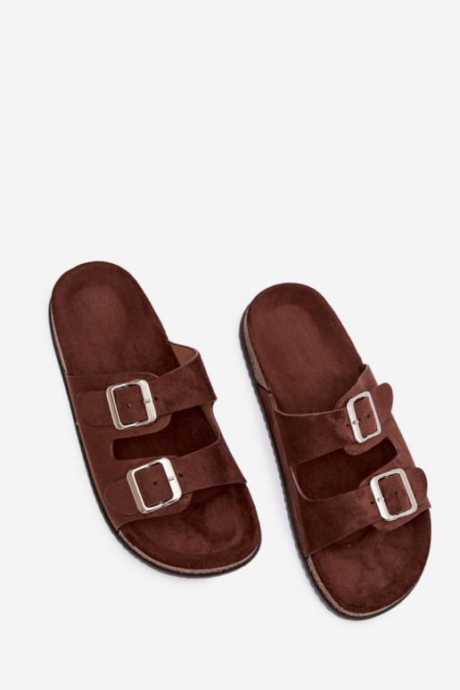 Chocolade kleurige dames slippers Oliena met gespen