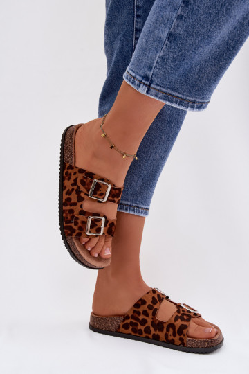 Dames slippers Oliena met gespen en luipaardprint