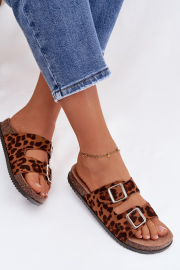 Dames slippers Oliena met gespen en luipaardprint 2