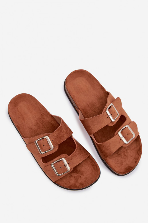 Damespantoffels met gespen bruine kleur Oliena