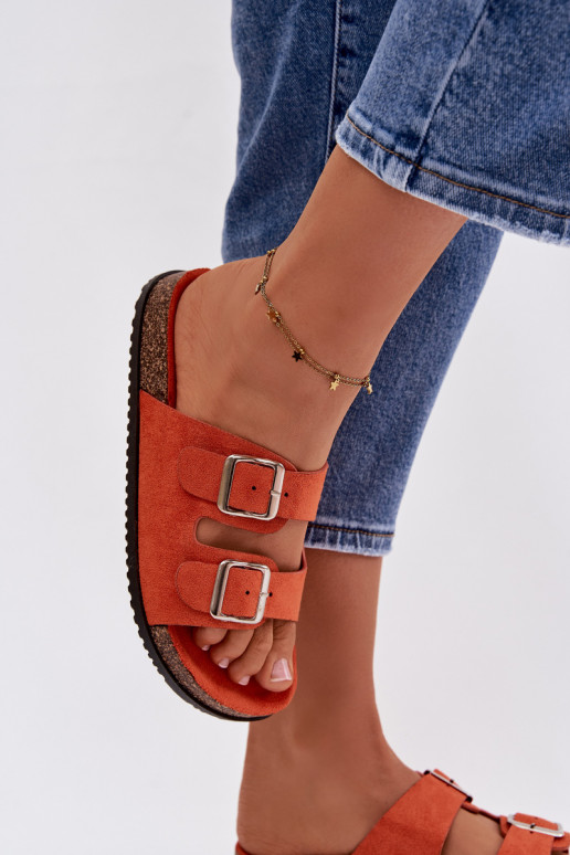 Oranje kleurige dames slippers Oliena met gespen