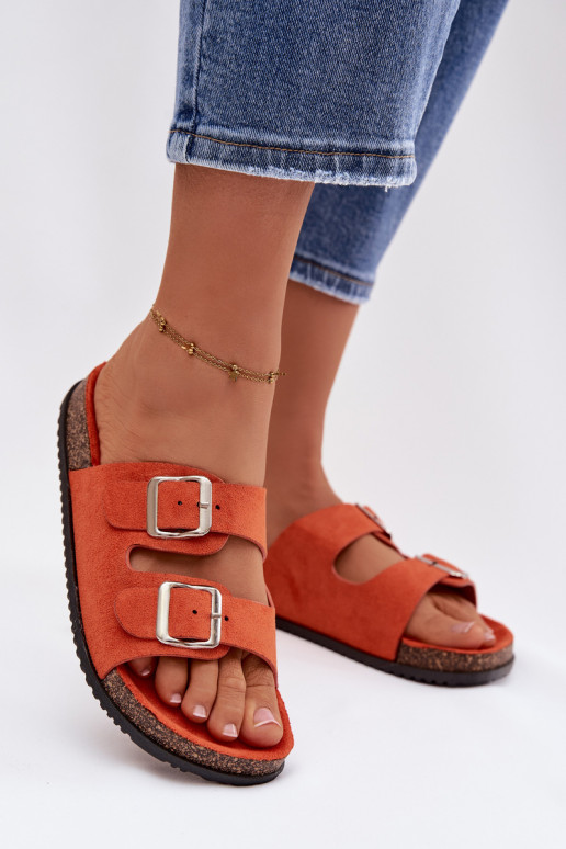 Oranje kleurige dames slippers Oliena met gespen