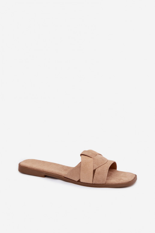Slippers Dames plat Met Strepen van eco-suèdeoIne beige Florane