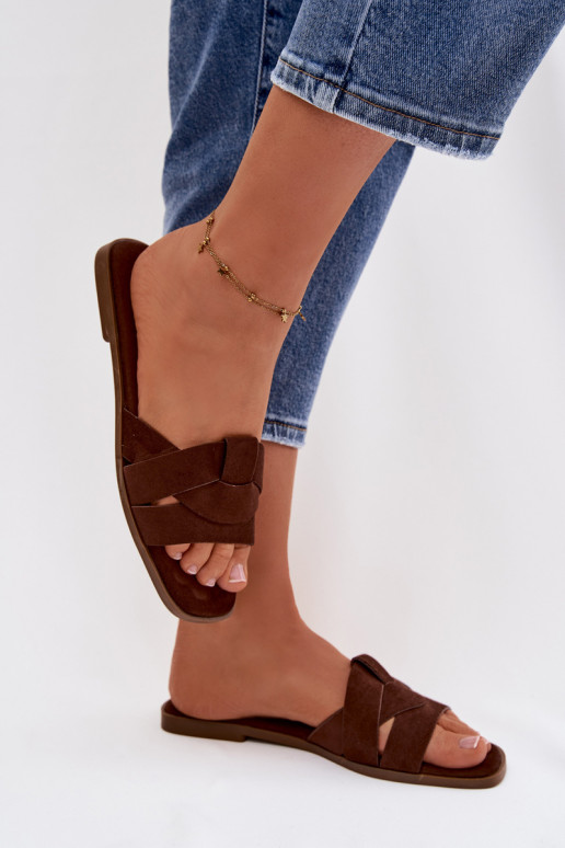 Slippers Dames plat Met Strepen van eco-suèdeoIne CzekoladoIne Florane