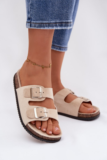 Oliena dames slippers in ivoorkleur met gespen