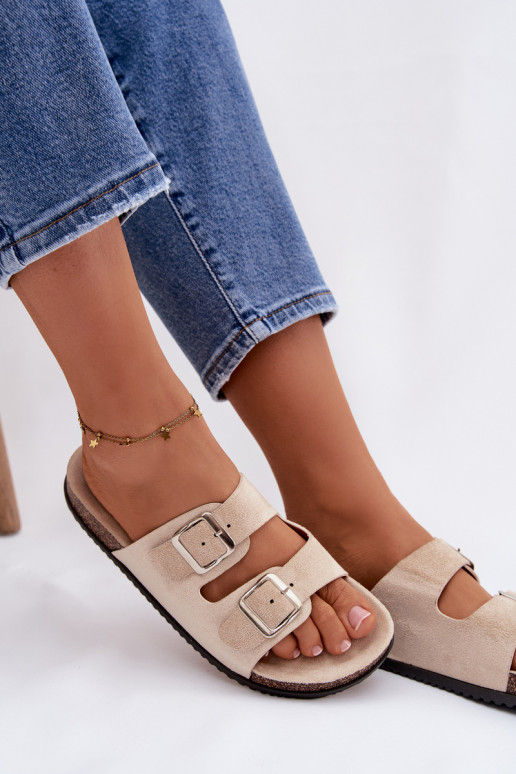 Ivoorkleurige Oliena dames slippers met gespen