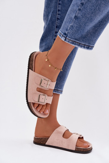 Dames lichtroze slippers met gespen „Oliena"