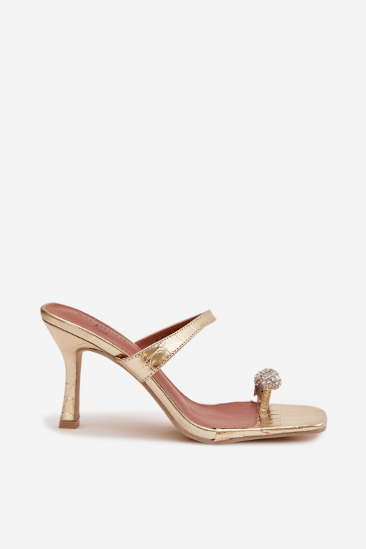 Damespantoffels met dunne hakken Met sierlijk Detalem gouden kleur Lorissa