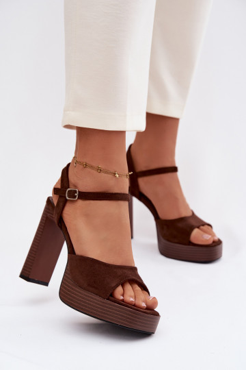 Dames hoge hakken sandalen en platform van kunstsuède in chocoladebruin Gralisse 2