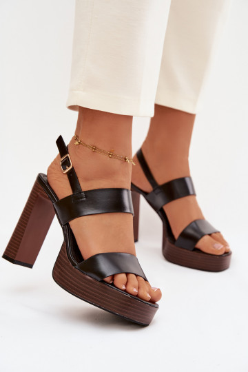 Dames hoge hakken sandalen en platform van kunstleer in zwart Hanelia 2