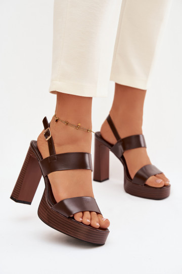 Dames hoge hakken sandalen en platform van kunstleer in chocoladebruin Hanelia 2