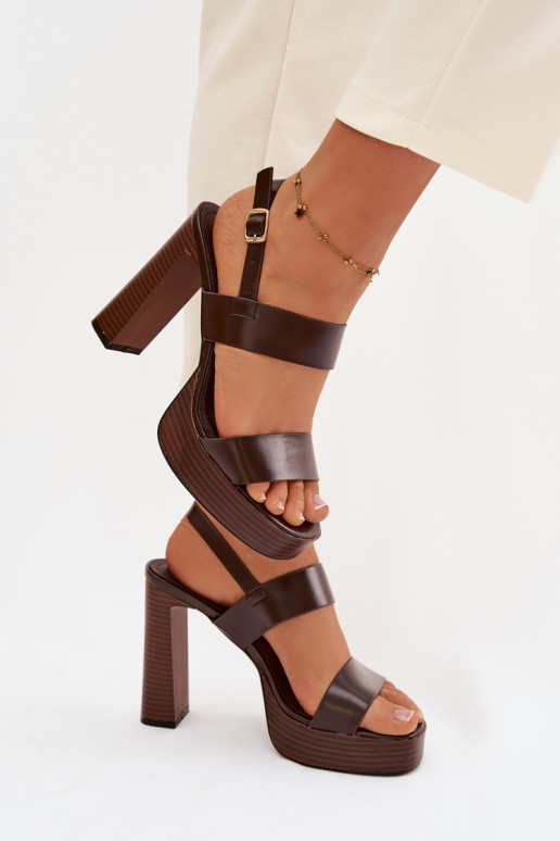Damessandalen met hoge hakken en platform Eko Leer CzekoladoIne Hanelia