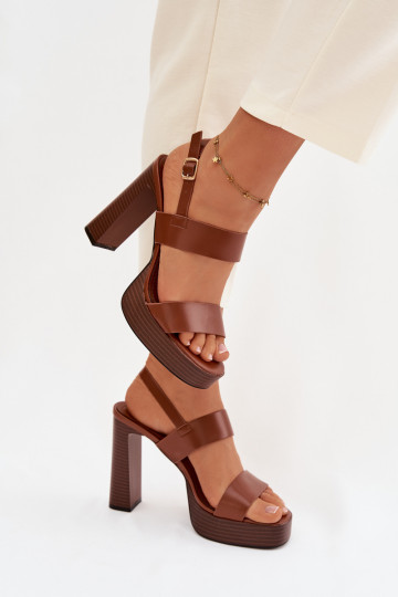 Dames hoge hakken sandalen en platform van kunstleer in bruin Hanelia