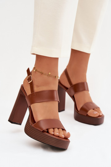 Dames hoge hakken sandalen en platform van kunstleer in bruin Hanelia 2