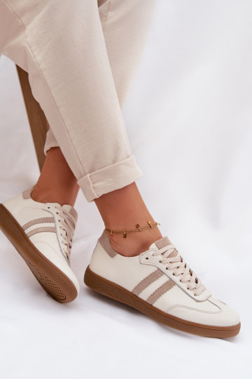 Zazoo N1068 kunstlederen lage sneakers voor dames in zandkleur
